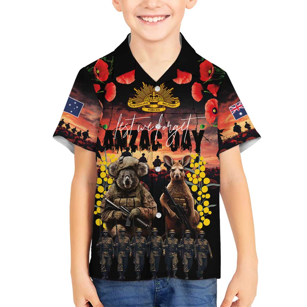 Australia ANZAC Day Family Matching Off Shoulder Short Dress and Hawaiian Shirt Kangaroo and Koala Soldier - Forever in My Thoughts