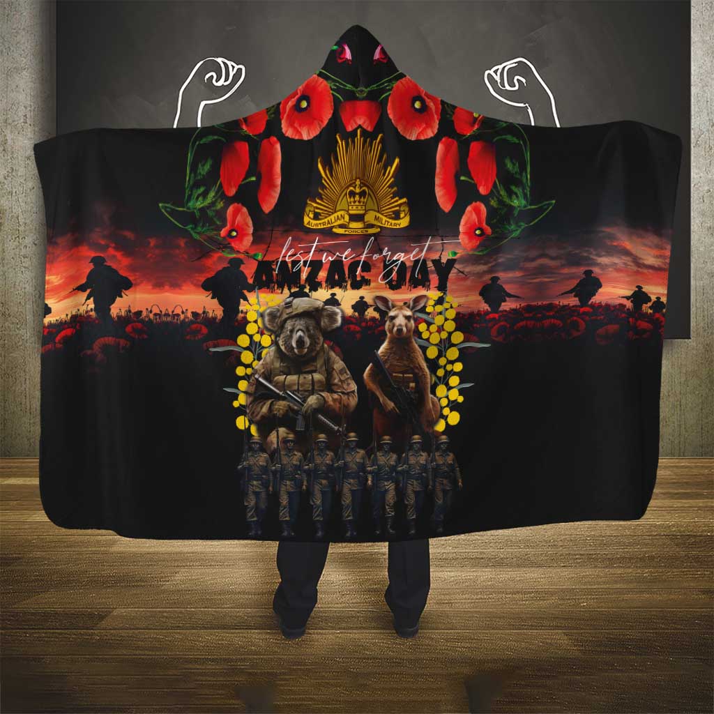 Australia ANZAC Day Hooded Blanket Kangaroo and Koala Soldier - Forever in My Thoughts