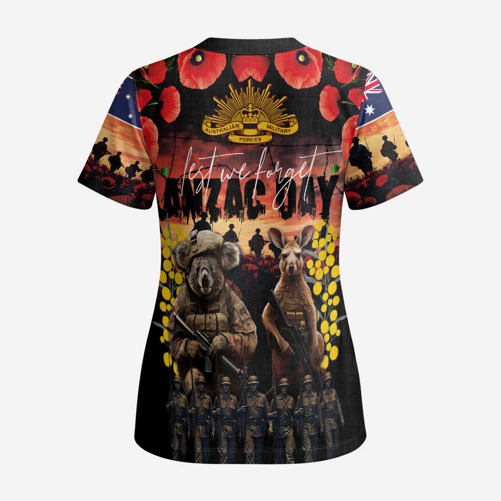 Australia ANZAC Day Scrub Top Kangaroo and Koala Soldier - Forever in My Thoughts - Polynesian Pride