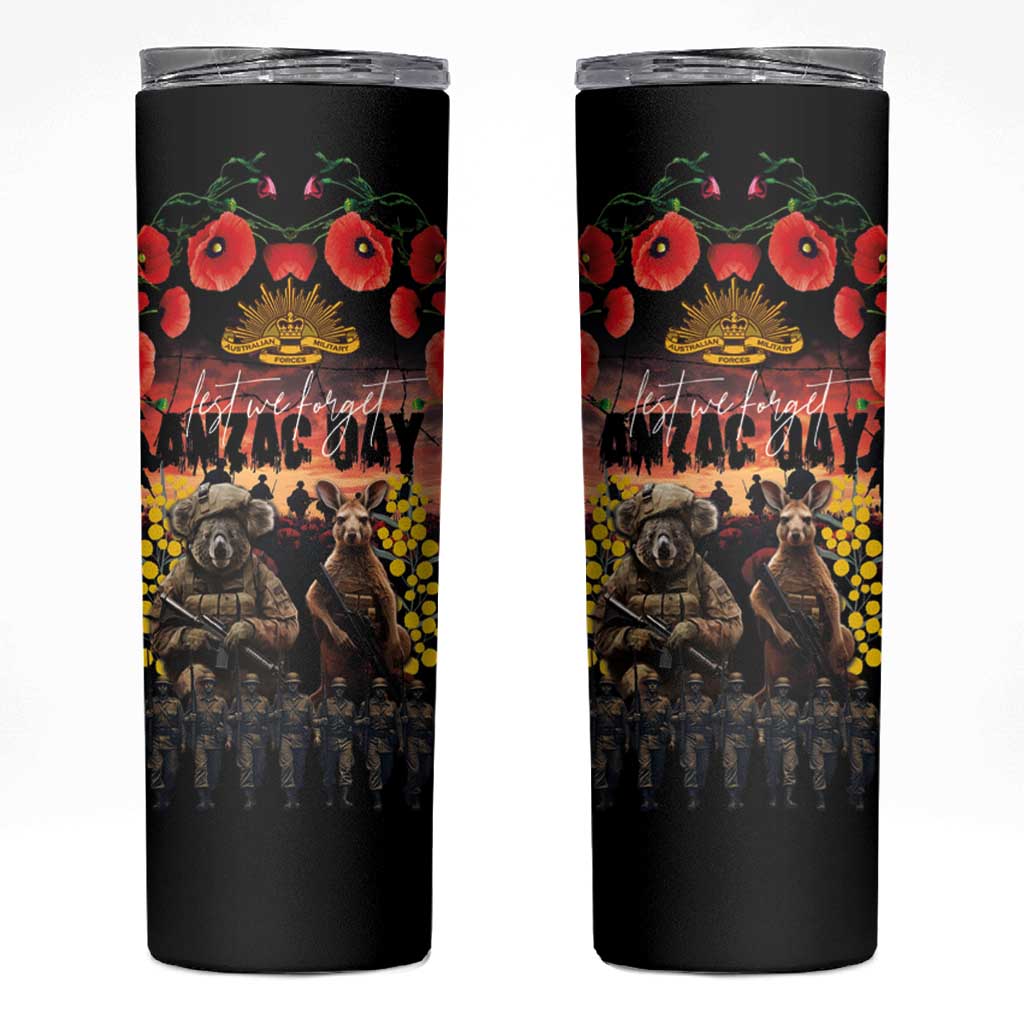 Australia ANZAC Day Skinny Tumbler Kangaroo and Koala Soldier Forever in My Thoughts LT03 Black - Polynesian Pride