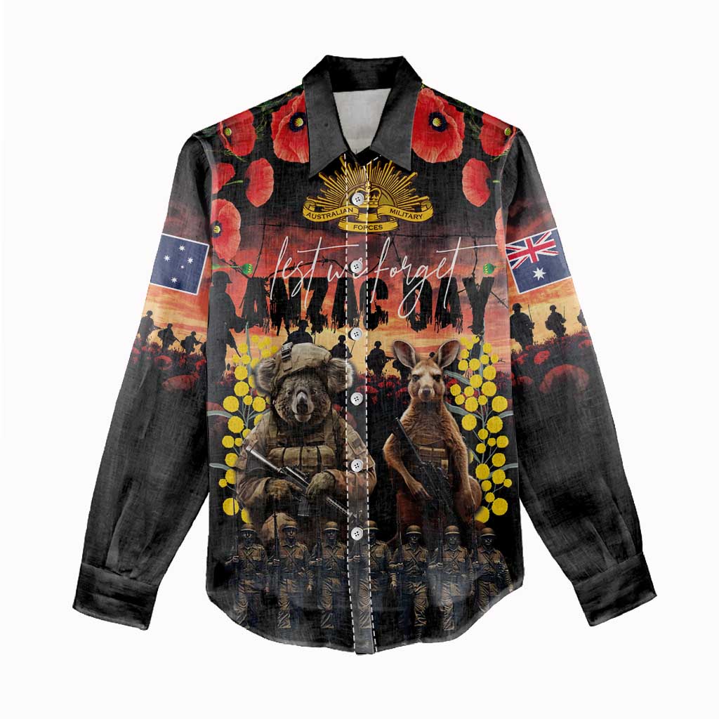 Australia ANZAC Day Women Casual Shirt Kangaroo and Koala Soldier - Forever in My Thoughts