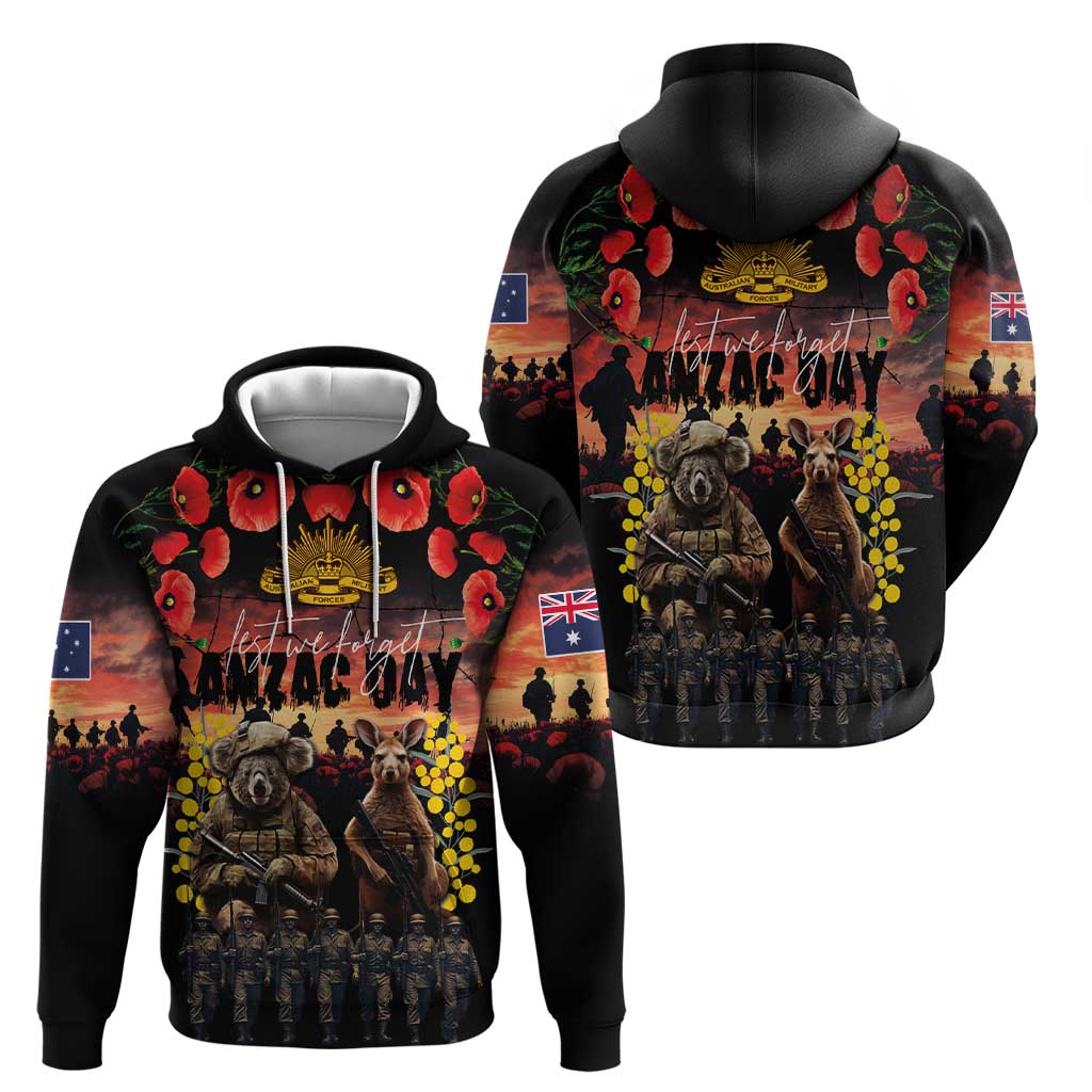 Australia ANZAC Day Zip Hoodie Kangaroo and Koala Soldier - Forever in My Thoughts