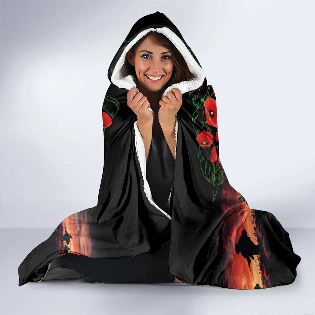 New Zealand ANZAC Day Hooded Blanket Tui Bird and Kiwi Bird Soldier - Forever in My Thoughts