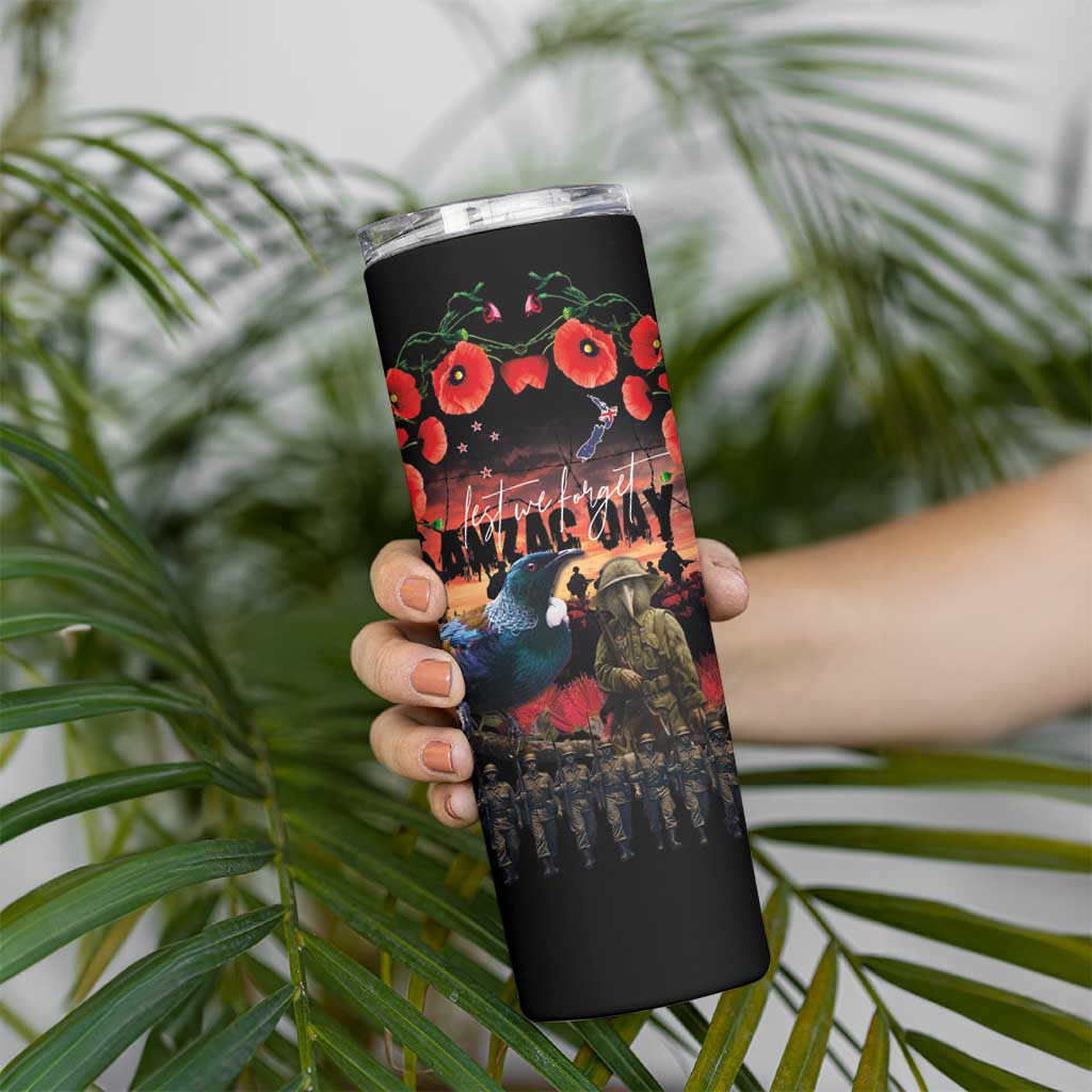New Zealand ANZAC Day Skinny Tumbler Tui Bird and Kiwi Bird Soldier Forever in My Thoughts LT03 - Polynesian Pride