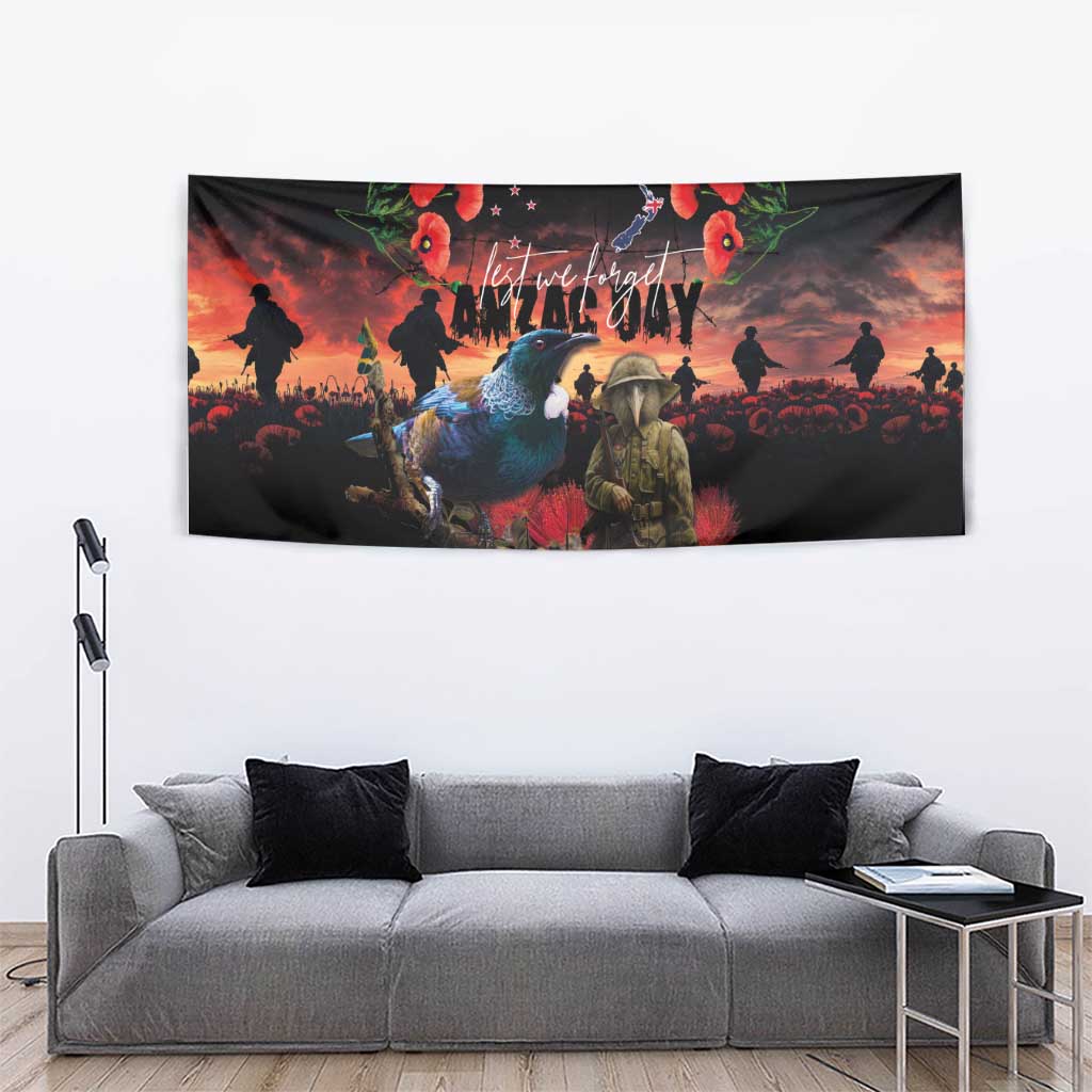 New Zealand ANZAC Day Tapestry Tui Bird and Kiwi Bird Soldier - Forever in My Thoughts