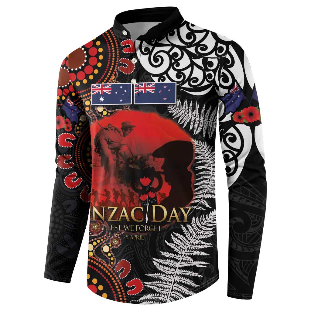 Australia and New Zealand ANZAC Day Button Sweatshirt Aboriginal and Maori Art Pattern - Gallipoli Lest We Forget