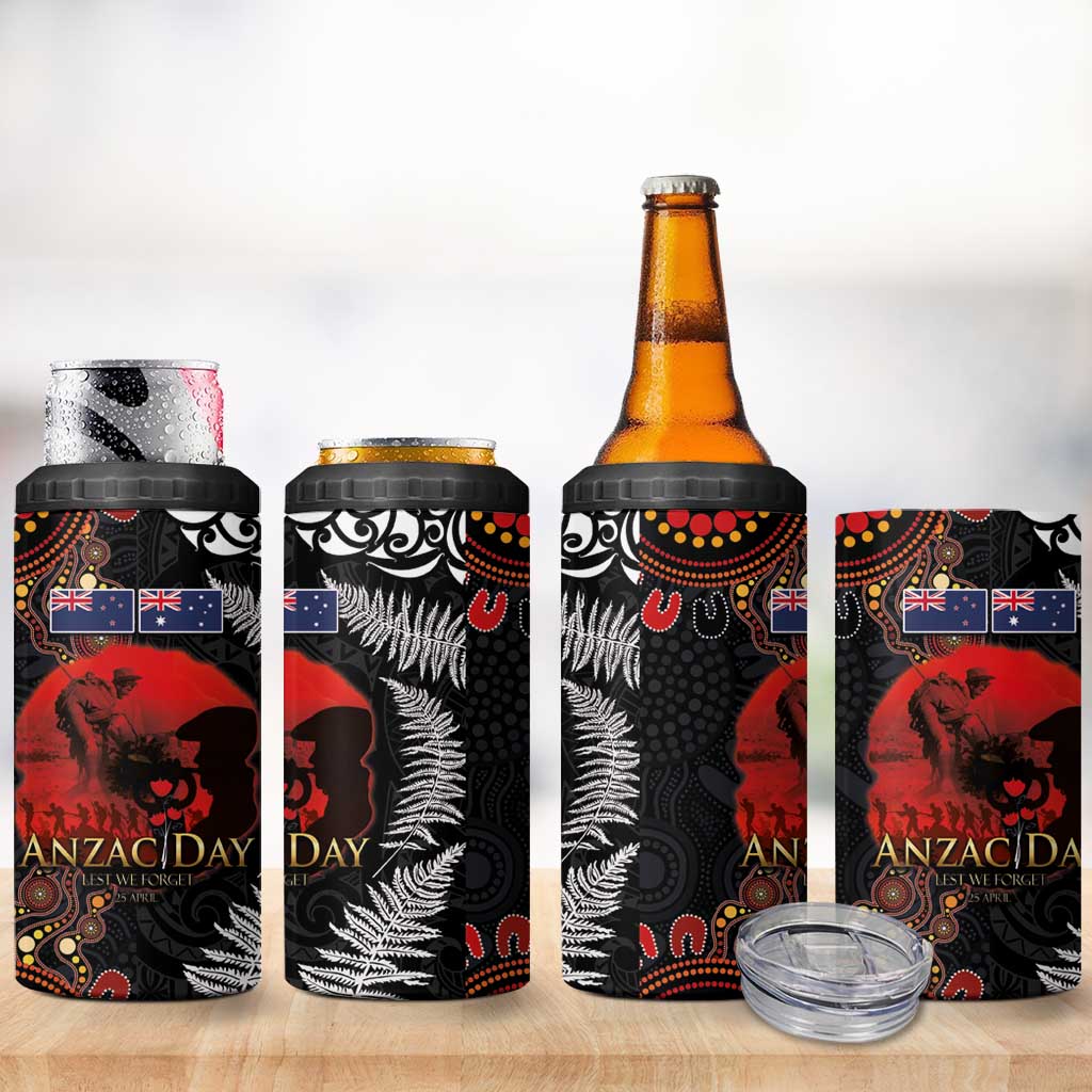 Australia and New Zealand ANZAC Day 4 in 1 Can Cooler Tumbler Aboriginal and Maori Art Pattern Gallipoli Lest We Forget LT03 - Polynesian Pride