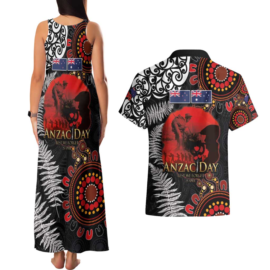 Australia and New Zealand ANZAC Day Couples Matching Tank Maxi Dress and Hawaiian Shirt Aboriginal and Maori Art Pattern - Gallipoli Lest We Forget