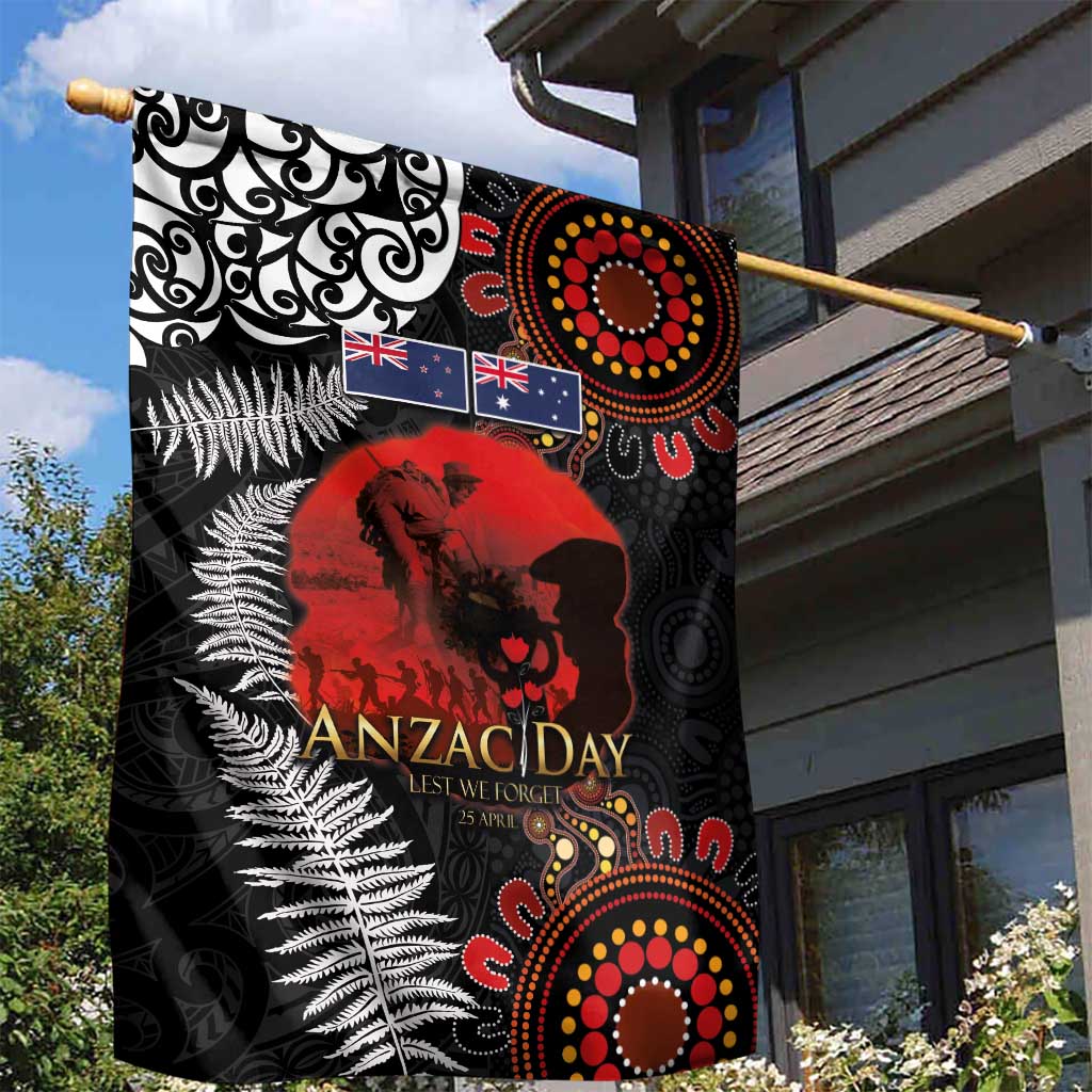 Australia and New Zealand ANZAC Day Garden Flag Aboriginal and Maori Art Pattern - Gallipoli Lest We Forget