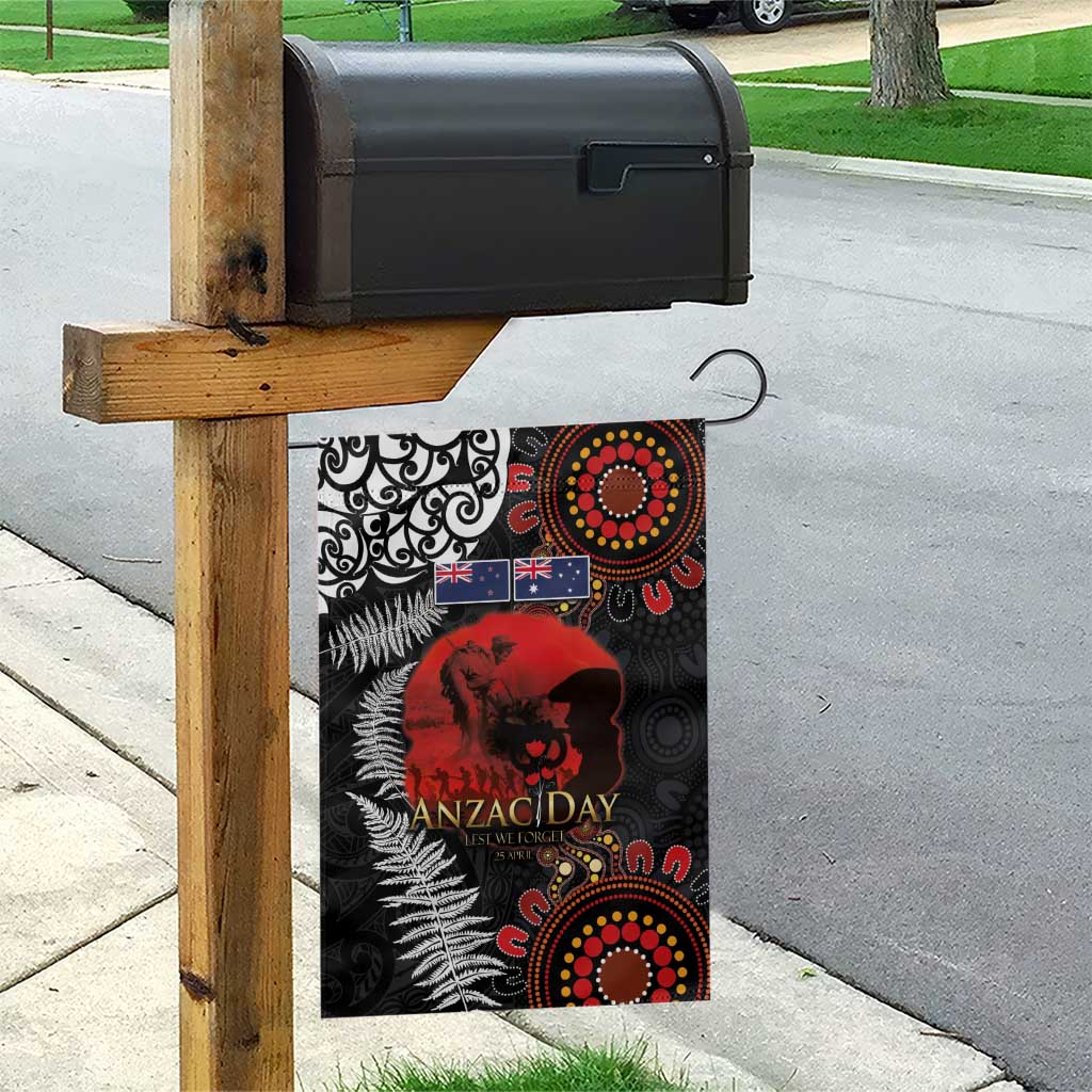 Australia and New Zealand ANZAC Day Garden Flag Aboriginal and Maori Art Pattern - Gallipoli Lest We Forget