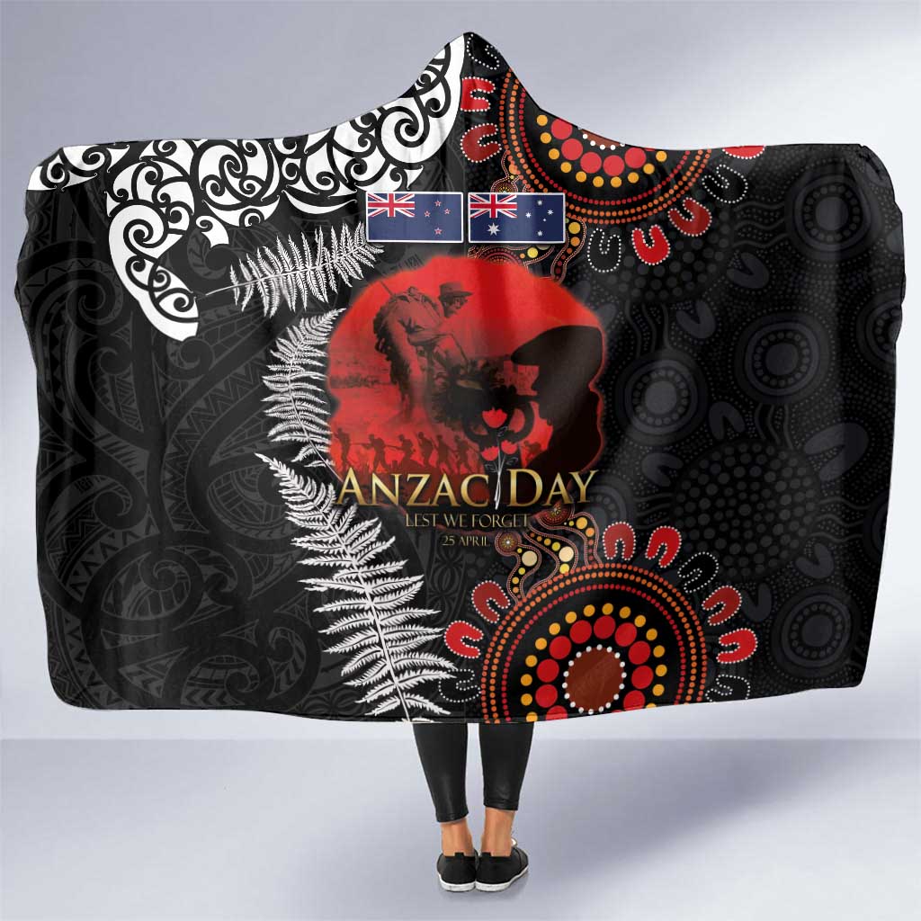 Australia and New Zealand ANZAC Day Hooded Blanket Aboriginal and Maori Art Pattern - Gallipoli Lest We Forget
