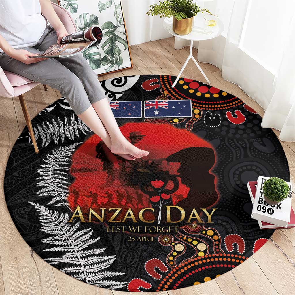 Australia and New Zealand ANZAC Day Round Carpet Aboriginal and Maori Art Pattern - Gallipoli Lest We Forget