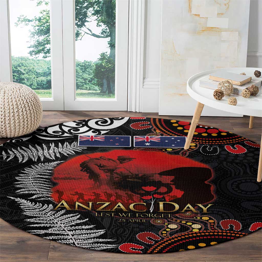 Australia and New Zealand ANZAC Day Round Carpet Aboriginal and Maori Art Pattern - Gallipoli Lest We Forget