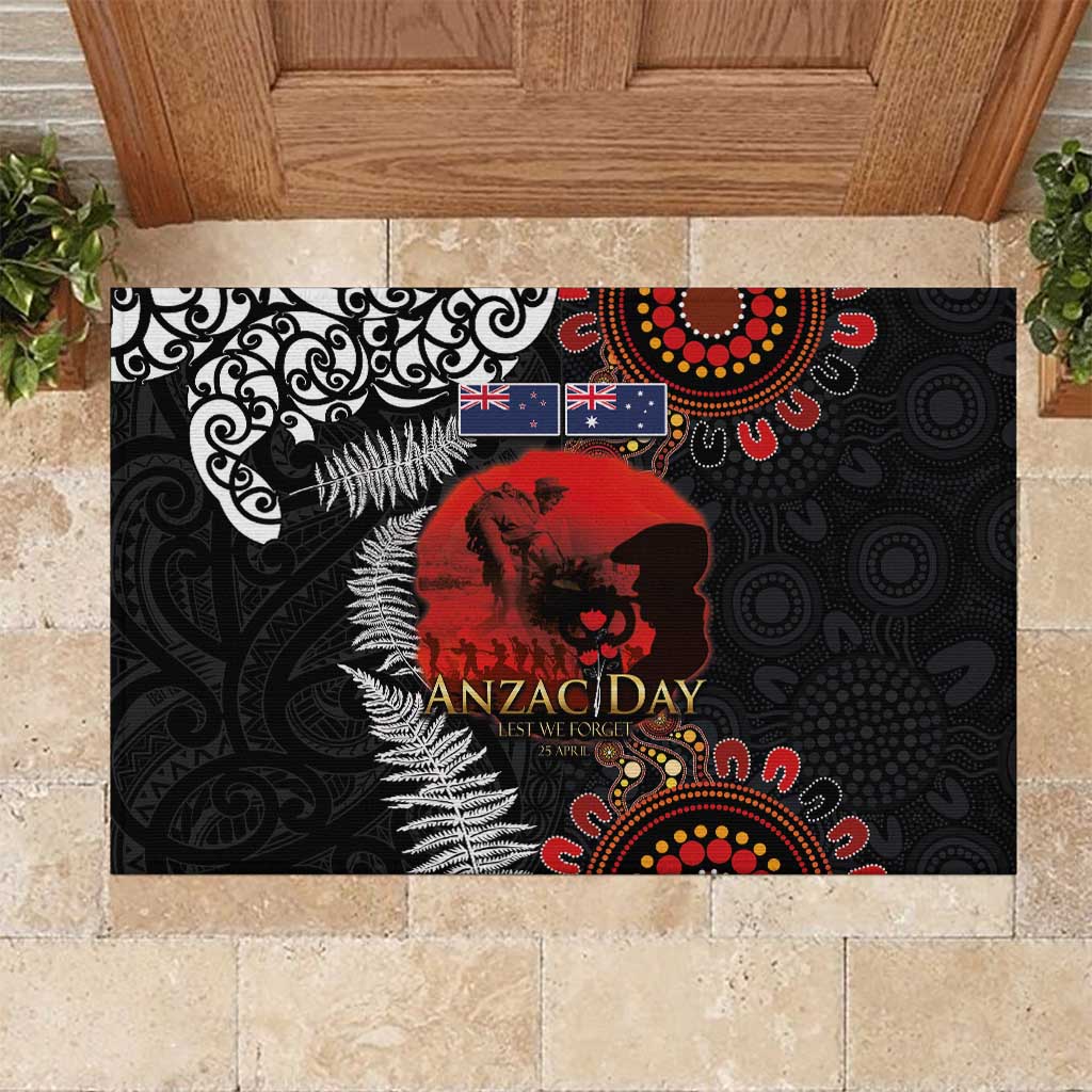 Australia and New Zealand ANZAC Day Rubber Doormat Aboriginal and Maori Art Pattern - Gallipoli Lest We Forget