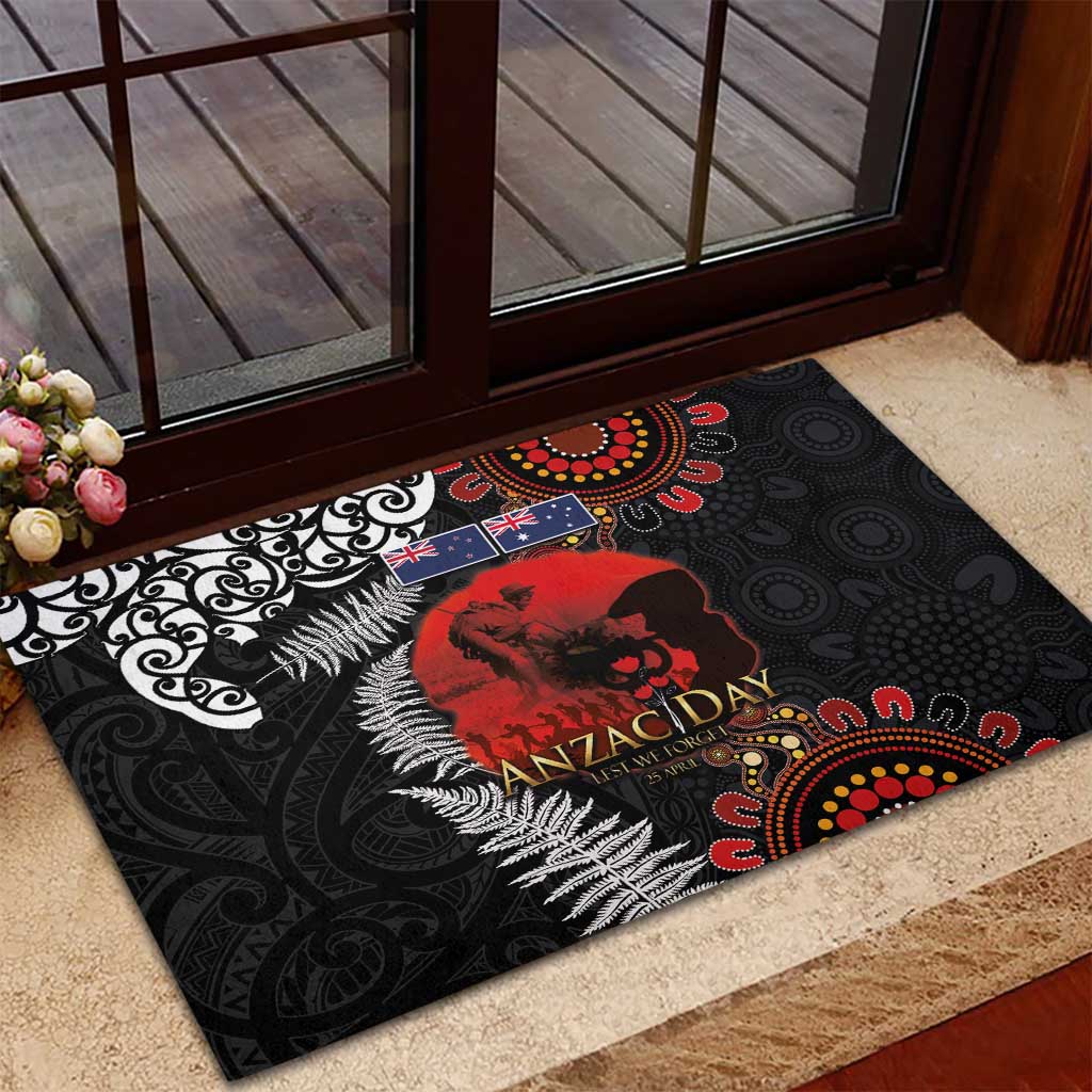 Australia and New Zealand ANZAC Day Rubber Doormat Aboriginal and Maori Art Pattern - Gallipoli Lest We Forget