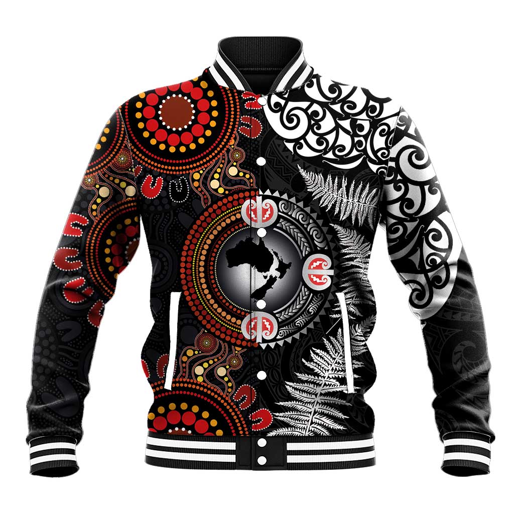Australia and New Zealand Together Baseball Jacket Aboriginal and Maori Art Tattoo