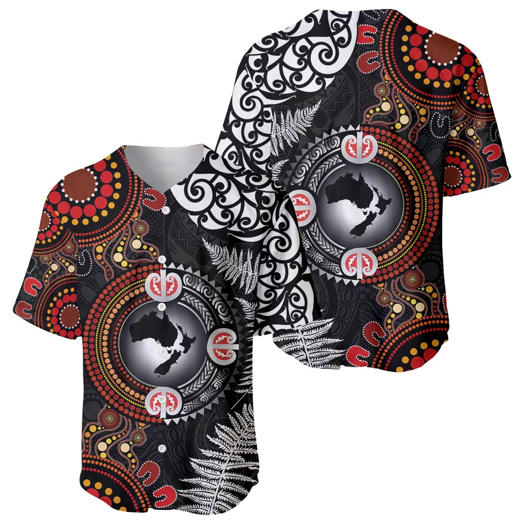 Australia and New Zealand Together Baseball Jersey Aboriginal and Maori Art Tattoo