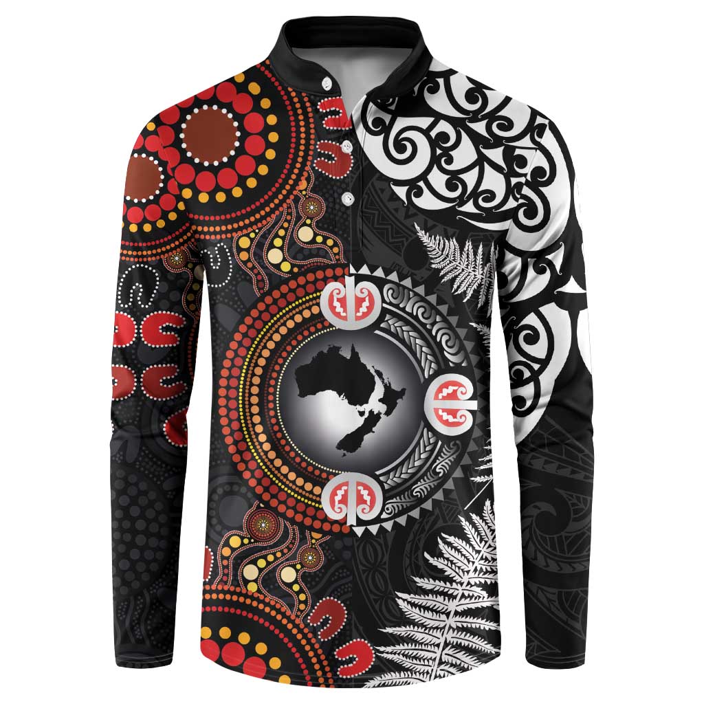 Australia and New Zealand Together Button Sweatshirt Aboriginal and Maori Art Tattoo