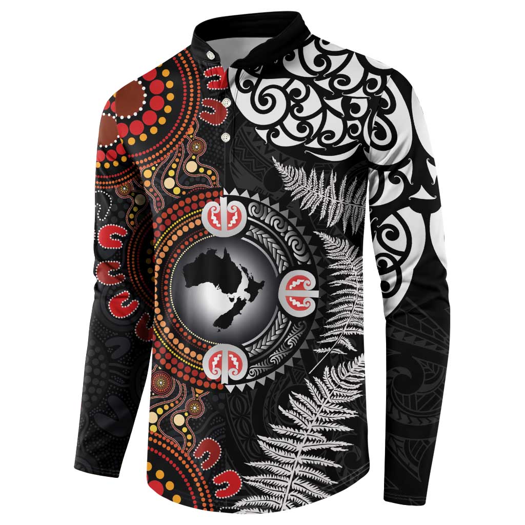 Australia and New Zealand Together Button Sweatshirt Aboriginal and Maori Art Tattoo