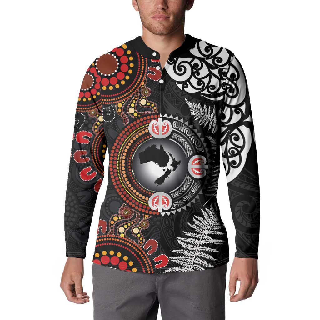 Australia and New Zealand Together Button Sweatshirt Aboriginal and Maori Art Tattoo