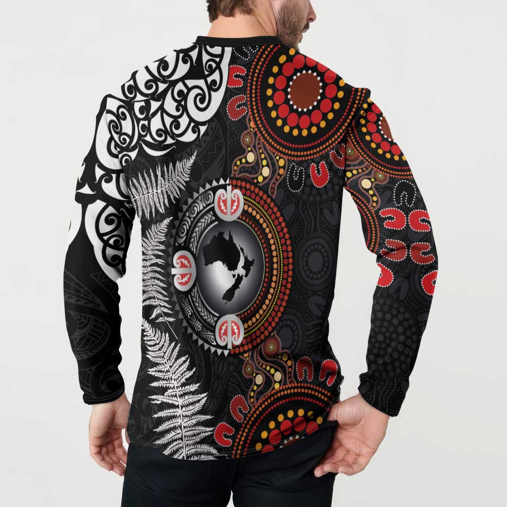 Australia and New Zealand Together Button Sweatshirt Aboriginal and Maori Art Tattoo