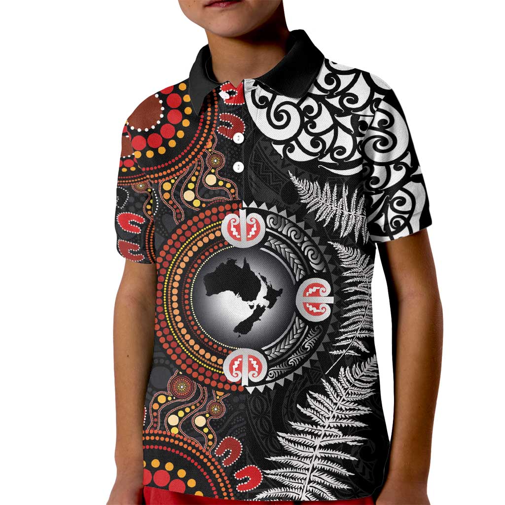 Australia and New Zealand Together Kid Polo Shirt Aboriginal and Maori Art Tattoo