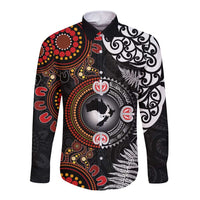 Australia and New Zealand Together Long Sleeve Button Shirt Aboriginal and Maori Art Tattoo