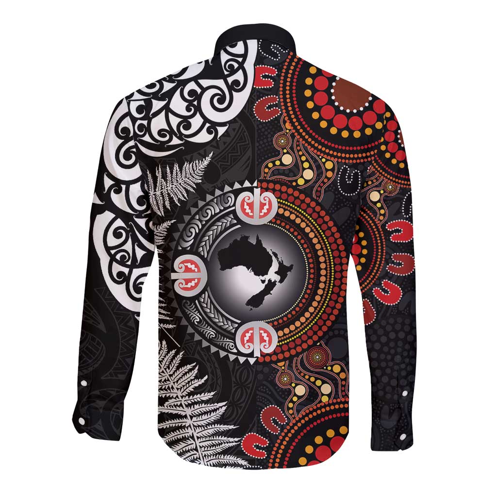Australia and New Zealand Together Long Sleeve Button Shirt Aboriginal and Maori Art Tattoo