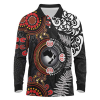 Australia and New Zealand Together Long Sleeve Polo Shirt Aboriginal and Maori Art Tattoo