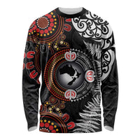 Australia and New Zealand Together Long Sleeve Shirt Aboriginal and Maori Art Tattoo LT03 Unisex Black - Polynesian Pride