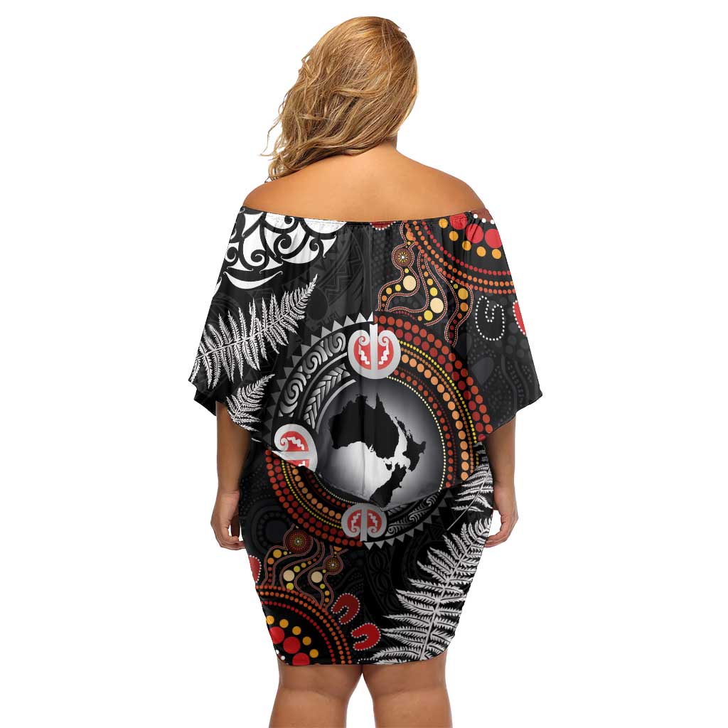 Australia and New Zealand Together Off Shoulder Short Dress Aboriginal and Maori Art Tattoo