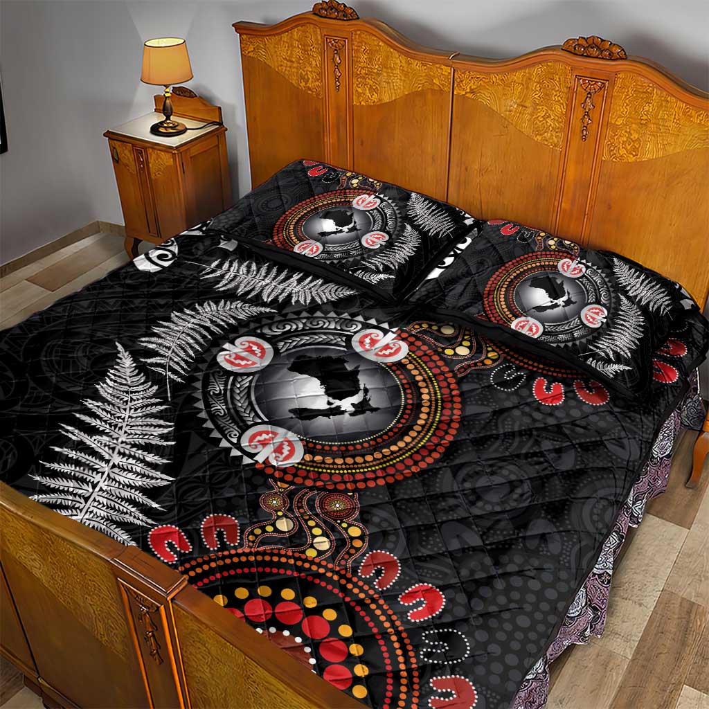 Australia and New Zealand Together Quilt Bed Set Aboriginal and Maori Art Tattoo