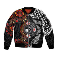Australia and New Zealand Together Sleeve Zip Bomber Jacket Aboriginal and Maori Art Tattoo