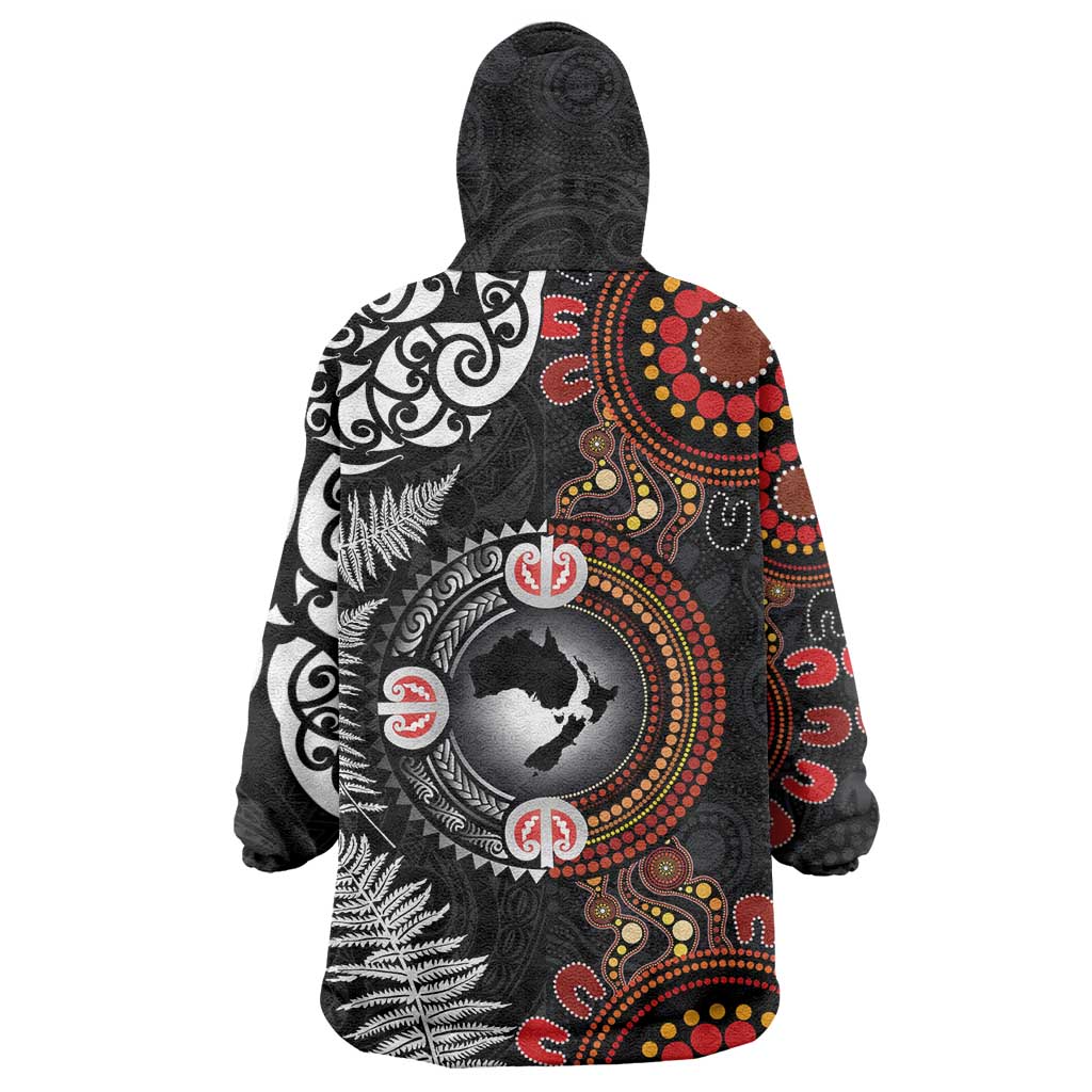 Australia and New Zealand Together Wearable Blanket Hoodie Aboriginal and Maori Art Tattoo