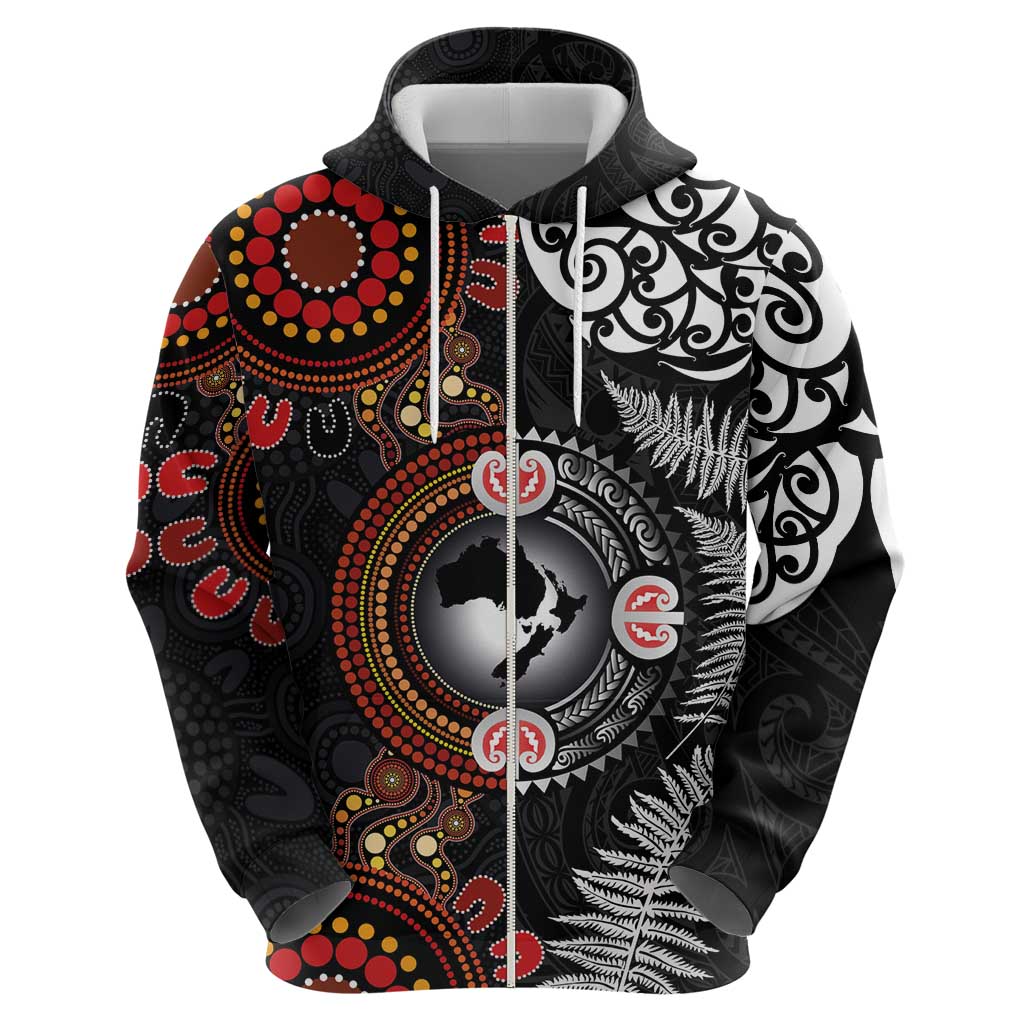 Australia and New Zealand Together Zip Hoodie Aboriginal and Maori Art Tattoo