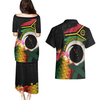 Vanuatu Selebretem 44th Indipendens Dei Couples Matching Puletasi and Hawaiian Shirt Sand Drawing Turtle Melanesian Vibes LT03 - Polynesian Pride