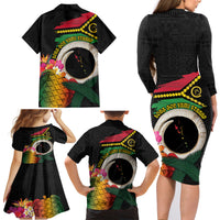Vanuatu Selebretem 44th Indipendens Dei Family Matching Long Sleeve Bodycon Dress and Hawaiian Shirt Sand Drawing Turtle Melanesian Vibes