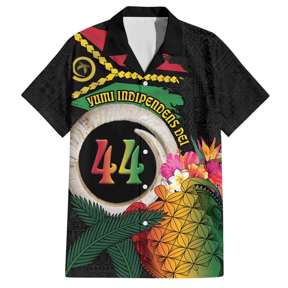 Vanuatu Selebretem 44th Indipendens Dei Family Matching Puletasi and Hawaiian Shirt Sand Drawing Turtle Melanesian Vibes LT03 Dad's Shirt - Short Sleeve Black - Polynesian Pride