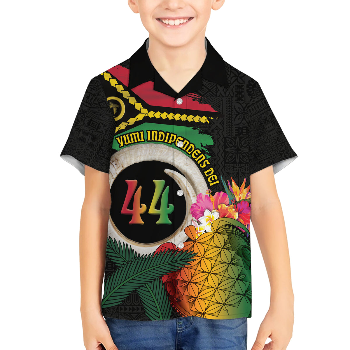 Vanuatu Selebretem 44th Indipendens Dei Kid Hawaiian Shirt Sand Drawing Turtle Melanesian Vibes