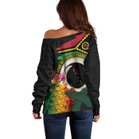 Vanuatu Selebretem 44th Indipendens Dei Off Shoulder Sweater Sand Drawing Turtle Melanesian Vibes