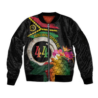 Vanuatu Selebretem 44th Indipendens Dei Sleeve Zip Bomber Jacket Sand Drawing Turtle Melanesian Vibes