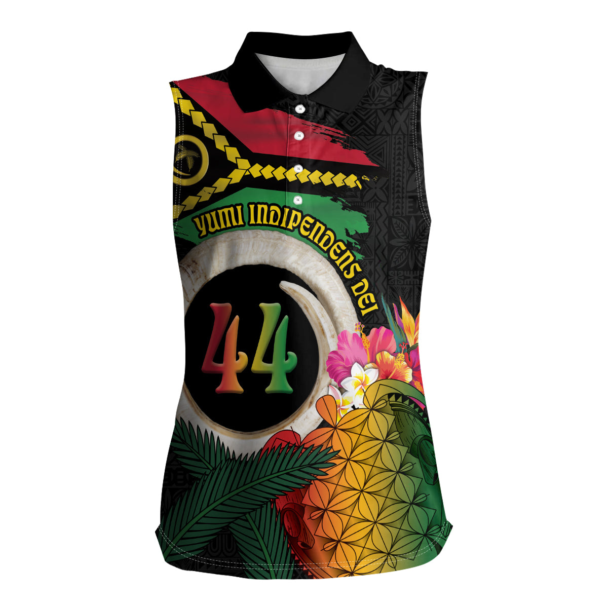 Vanuatu Selebretem 44th Indipendens Dei Women Sleeveless Polo Shirt Sand Drawing Turtle Melanesian Vibes LT03 Female Black - Polynesian Pride