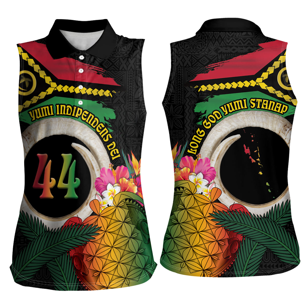 Vanuatu Selebretem 44th Indipendens Dei Women Sleeveless Polo Shirt Sand Drawing Turtle Melanesian Vibes LT03 - Polynesian Pride