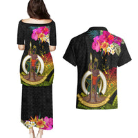 Vanuatu Ni-Van Couples Matching Puletasi and Hawaiian Shirt Coat of Arms Sand Drawing LT03 - Polynesian Pride