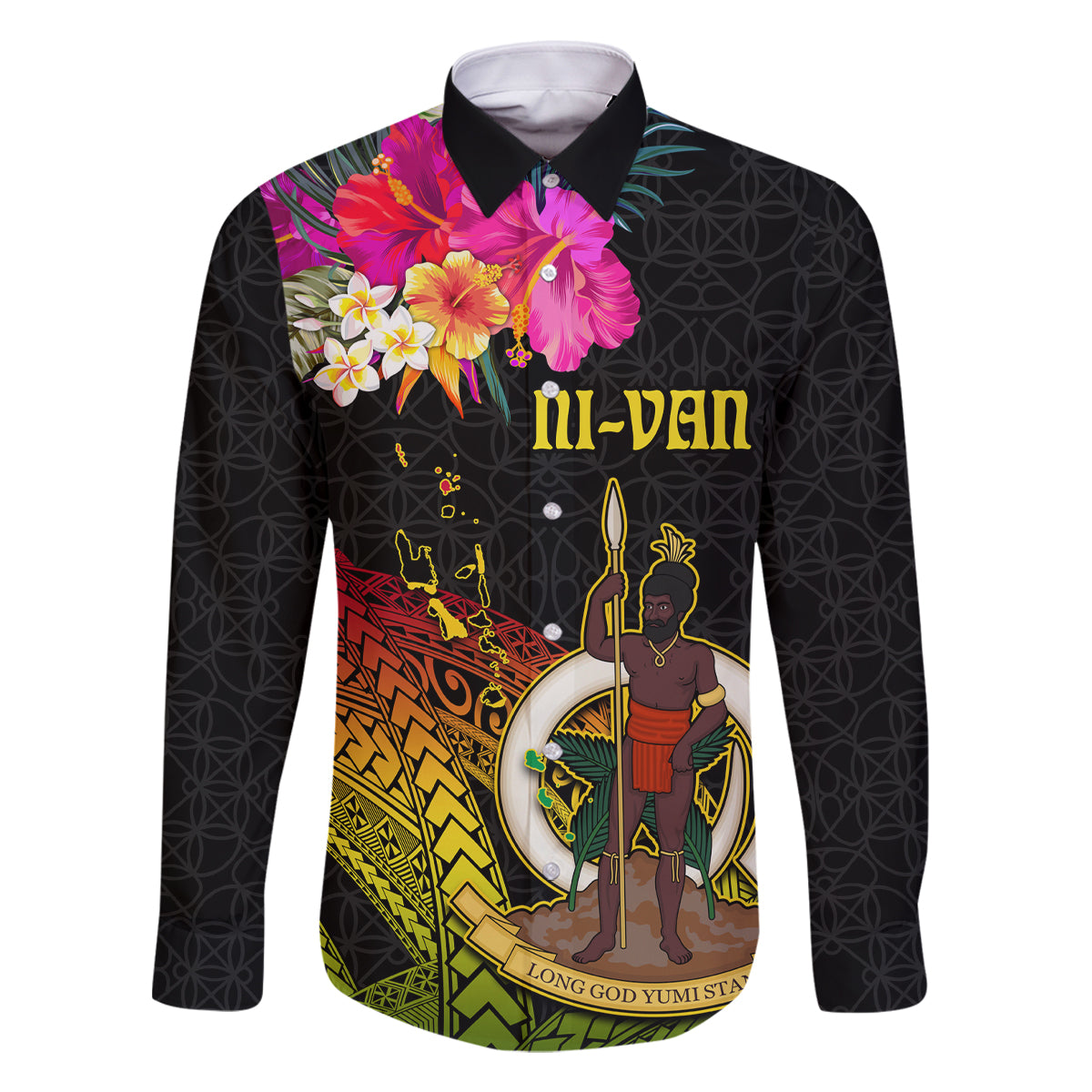 Vanuatu Ni-Van Family Matching Long Sleeve Bodycon Dress and Hawaiian Shirt Coat of Arms Sand Drawing