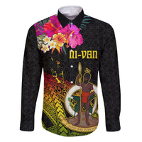 Vanuatu Ni-Van Family Matching Mermaid Dress and Hawaiian Shirt Coat of Arms Sand Drawing LT03 Dad's Shirt - Long Sleeve Black - Polynesian Pride