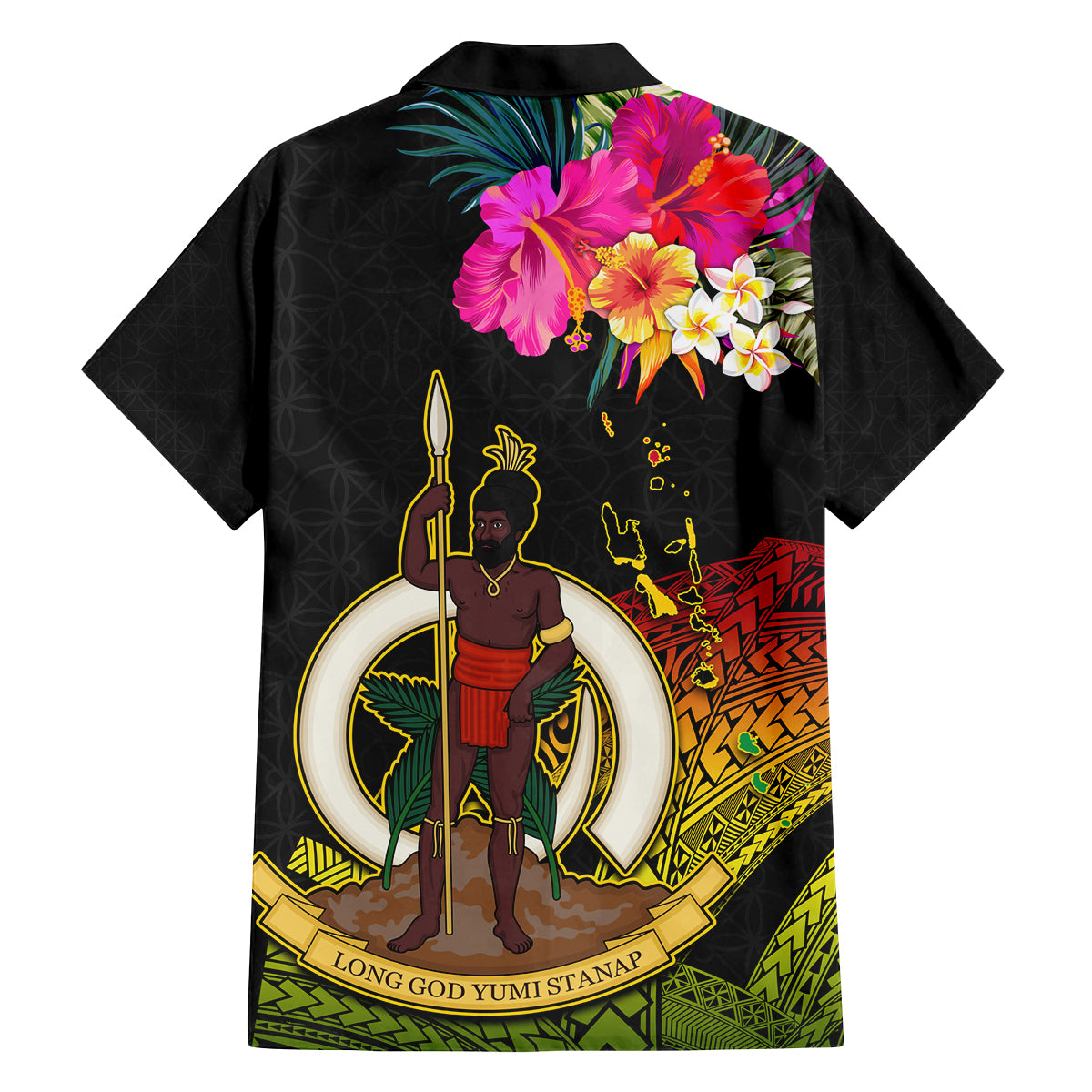 Vanuatu Ni-Van Family Matching Off Shoulder Short Dress and Hawaiian Shirt Coat of Arms Sand Drawing LT03 - Polynesian Pride