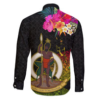 Vanuatu Ni-Van Family Matching Off Shoulder Short Dress and Hawaiian Shirt Coat of Arms Sand Drawing LT03 - Polynesian Pride