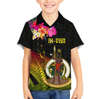 Vanuatu Ni-Van Family Matching Off Shoulder Short Dress and Hawaiian Shirt Coat of Arms Sand Drawing LT03 Son's Shirt Black - Polynesian Pride