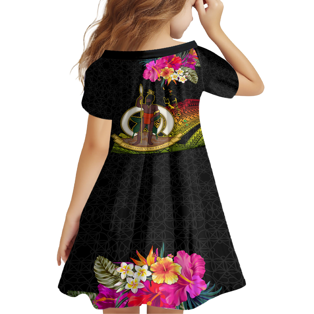 Vanuatu Ni-Van Family Matching Summer Maxi Dress and Hawaiian Shirt Coat of Arms Sand Drawing